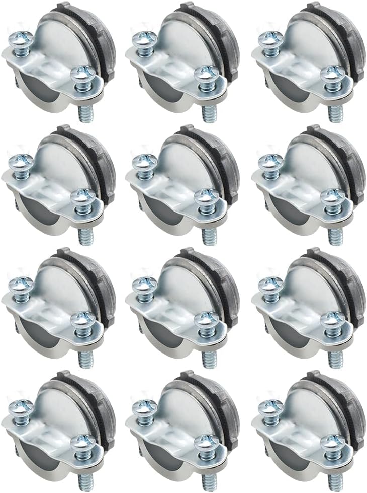 MAKERELE 12-Pack 3/8 Inch Clamp Type Connectors - UL Listed - Zinc Die-cast for Metallic Conduit - Versatile for SE Cable and - Electrical Box Cable Clamps - Image 1